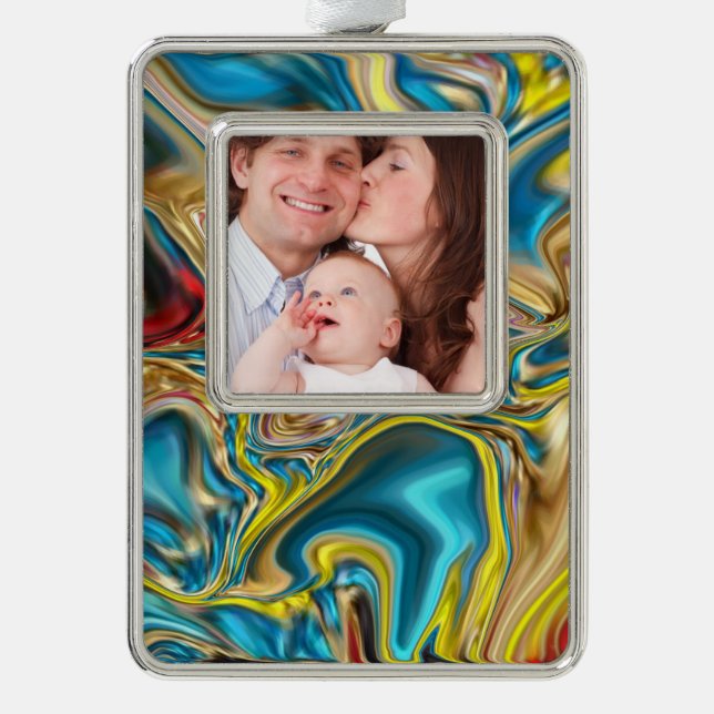 Wirbel aus abstraktem Marmor, aquamarin türkisblau Rahmen-Ornament Silber (Vorderseite)