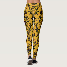 Wirbel aus Gold und Black Damask Leggings