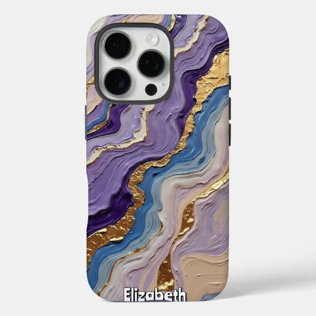 Wirbel aus lila und blauem Marmor mit Gold Case-Mate iPhone Hülle (Rückseite)