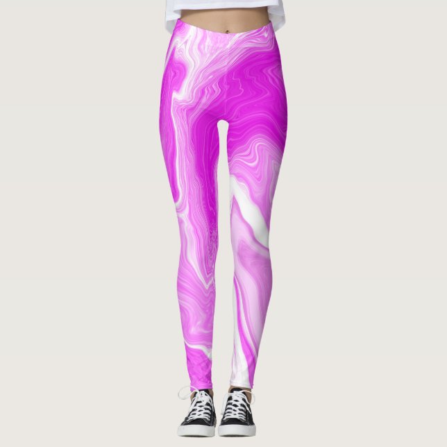 Wirbel aus rosa und weißem Marmor Leggings (Vorderseite)
