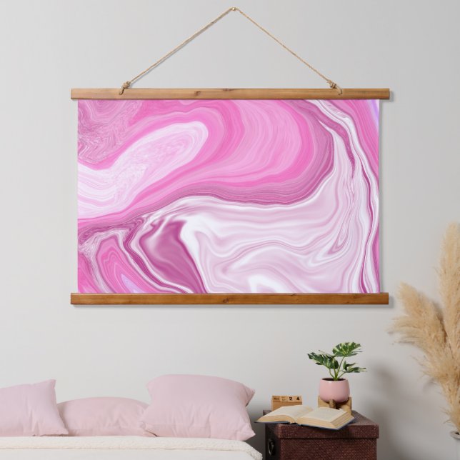 Wirbel aus rosa und weißem Marmor Wandteppich Mit Holzrahmen (Schlafzimmer)