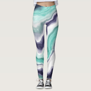 Wirbel aus türkisfarbenem, blauem und weißem Marmo Leggings
