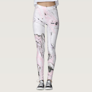 Wirbel aus weißem, hellrosa und grauem Marmor Leggings