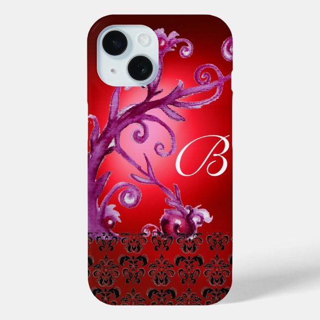 WIRBEL, BERRIES DAMASK MONOGRAM, rosa, rot Case-Mate iPhone Hülle (Rückseite)