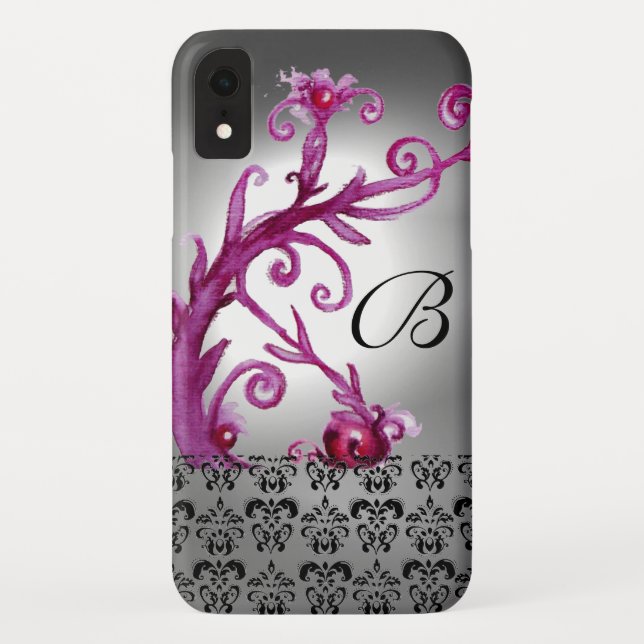 WIRBEL, BERRIES DAMASK MONOGRAM, rosa, schwarz Case-Mate iPhone Hülle (Rückseite)