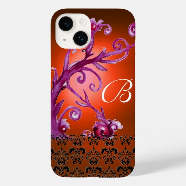 WIRBEL, BERRIES DAMASK MONOGRAM, rosa, schwarz ora Case-Mate iPhone Hülle (Rückseite)
