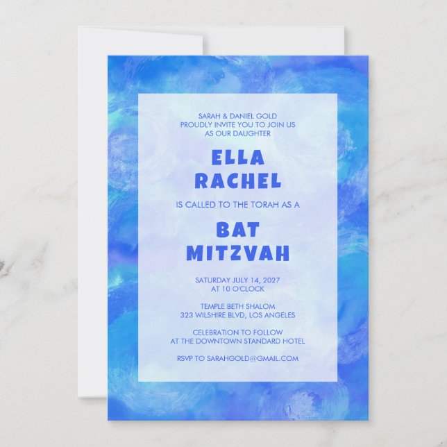 Wirbel Blue Custom Bar Bat Mitzvah Einladung (Vorderseite)