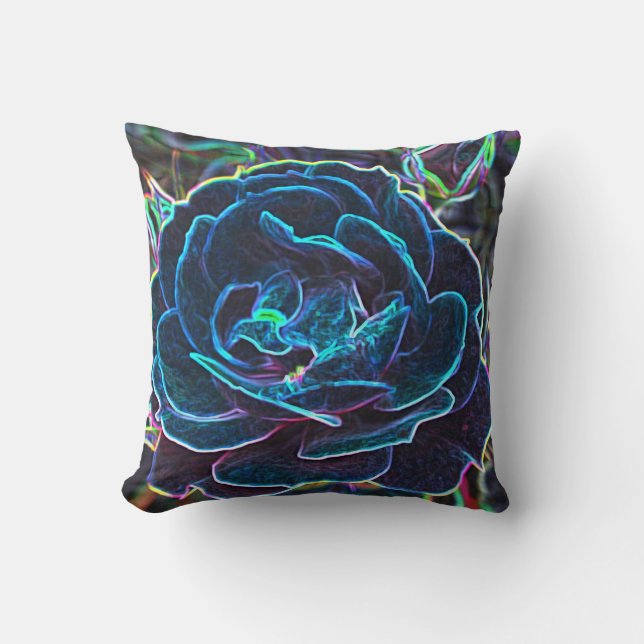 Wirbel Blue Neon Rose Kissen (Vorderseite)