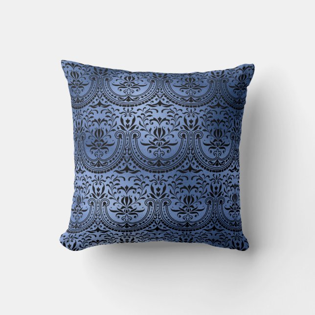 Wirbel Damask, Navy Blue Metal Foil Kissen (Vorderseite)