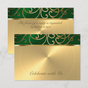 Wirbel der Quinceanera Emerald Green und Gold Fili Einladung