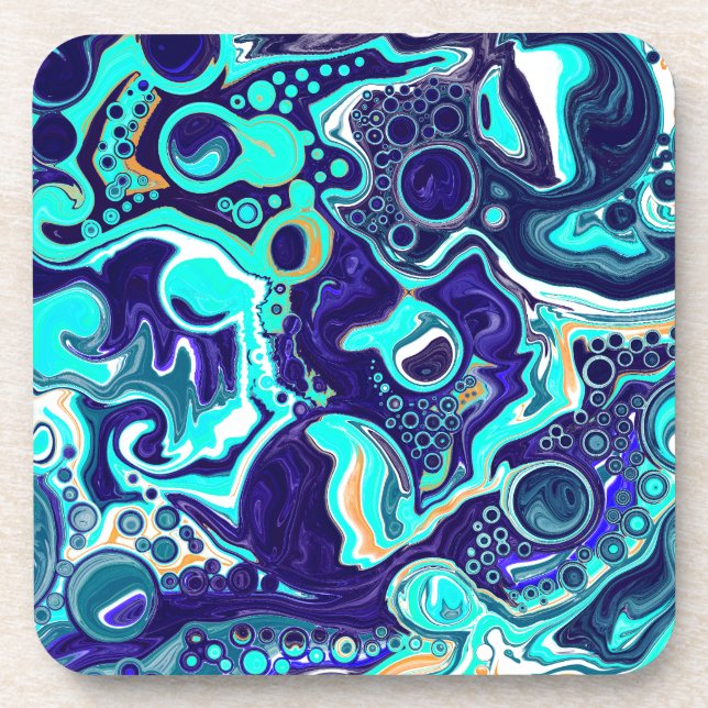 Wirbel des Aquamarinen Ozeans Fluid Art Getränkeuntersetzer (Vorderseite)