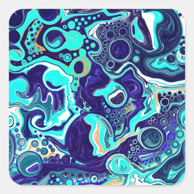 Wirbel des Aquamarinen Ozeans Fluid Art Quadratischer Aufkleber (Vorderseite)