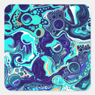 Wirbel des Aquamarinen Ozeans Fluid Art Quadratischer Aufkleber