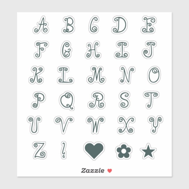 Wirbel Forest Green Schriftart Alphabet Initial Mo Aufkleber (Blatt)