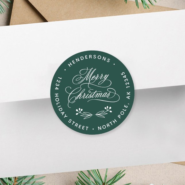 Wirbel Frohe Weihnachts-Script-Rücksendeadresse Gr Runder Aufkleber (Von Creator hochgeladen)