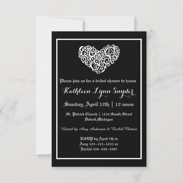 Wirbel Heart Wedding - 3x5Bridal Dusche Einladung (Vorderseite)