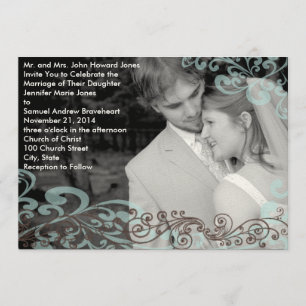 Wirbel Ihr Foto Hochzeit Einladung Blau & Braun