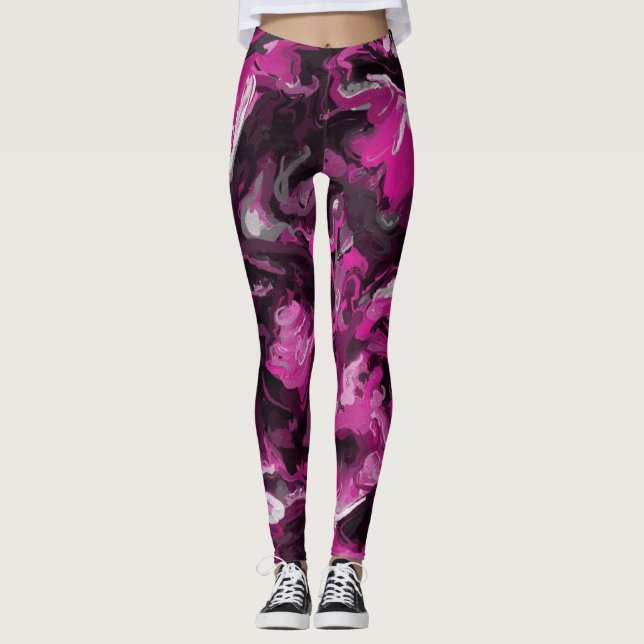 Wirbel in Rosa, Schwarz, Weiß und Grau Leggings (Vorderseite)