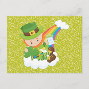 Wirbel Leprechaun und Regenbogen Postkarte