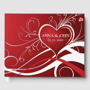 Wirbel mit rotem und weißem Herzen Gästebuch