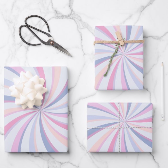 Wirbel Pink Blue Peach Geschenkpapier Set (Vorderseite)