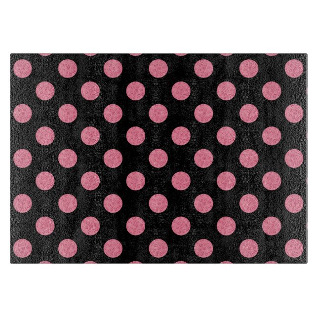Wirbel rosa Polka-Punkte auf schwarzem Hintergrund Schneidebrett (Vorderseite)