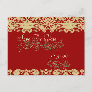 Wirbel Save the Date Vintager BlumenDamast Ankündigungspostkarte