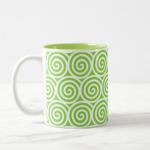 Wirbel Spiral Kreise auf Grün und Weiß Zweifarbige Tasse
