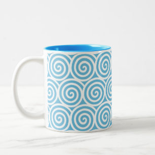 Wirbel Spiral-Kreise auf Türkis und Weiß Zweifarbige Tasse