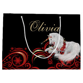 Wirbel und Schneeflocken Einhorn Rot und Gold JOY Große Geschenktüte