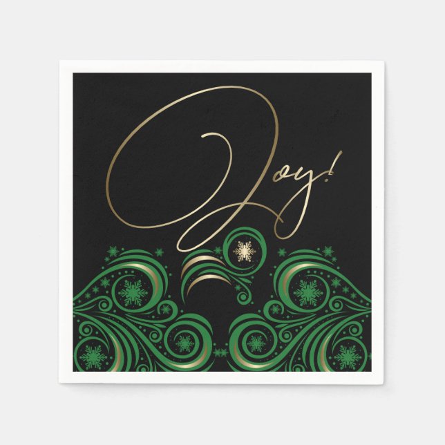Wirbel und Schneeflocken Gold und Grüne Freude Serviette (Vorderseite)