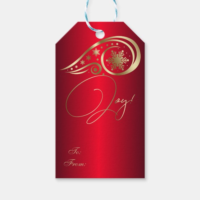 Wirbel und Schneeflocken Rot und Gold Geschenkanhänger (Vorderseite)