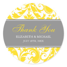 Wirbel von Gelb und Grau Damask danken Ihnen