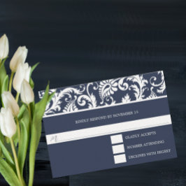 Wirbel von Navy Damask-Hochzeitkarten-UAWG RSVP Karte