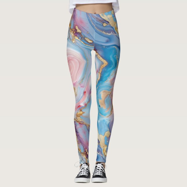 Wirbel von rosa, blau, goldfarben, erschaffen marm leggings (Vorderseite)