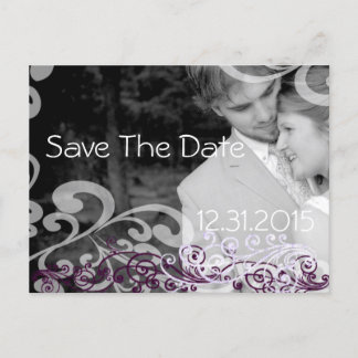 Wirbelfoto Save The Date Aubergine & Beere Ankündigungspostkarte