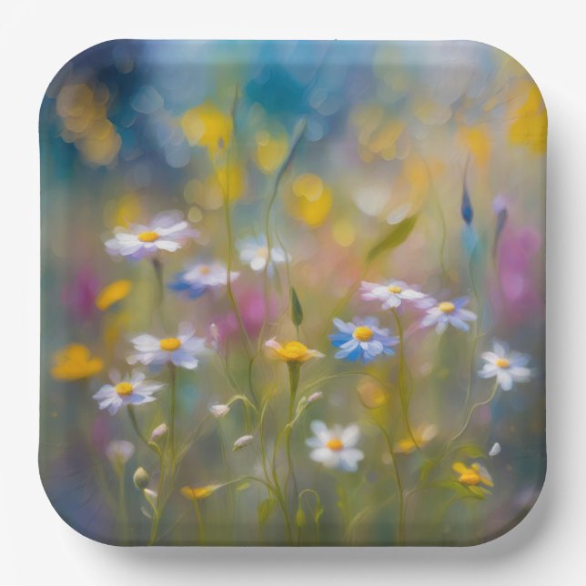 Wirbellose Wildblumen im Wind Pappteller (Vorderseite)