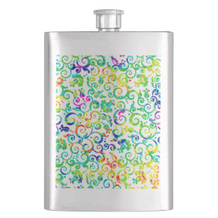 Wirbeln Sie farbenfrohe Aquarellblumen Flachmann