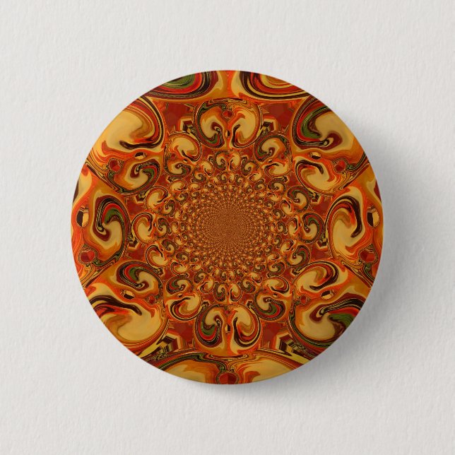 Wirbelnde abstrakte orange, braune und grüne Töne  Button (Vorderseite)