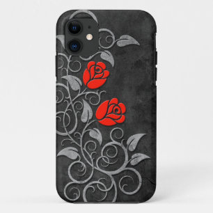 Wirbelnde dunkle Steinrote Rosen Case-Mate iPhone Hülle