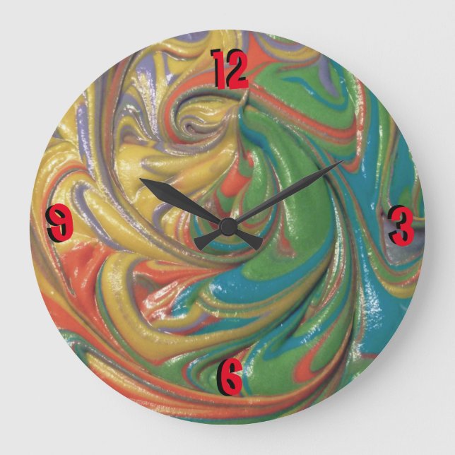 wirbelnde Farbe Große Wanduhr (Vorderseite)