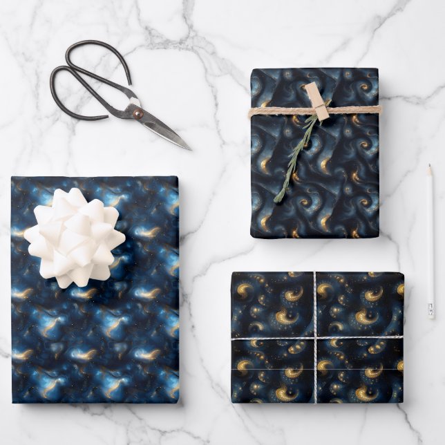 wirbelnde Galaxien Geschenkpapier Set (Vorderseite)