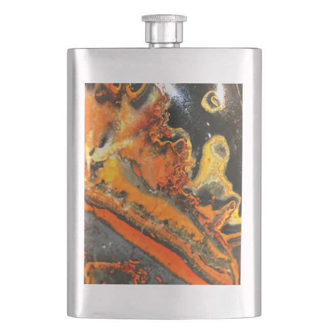 Wirbelnde orangefarbene Steine Flachmann (Vorderseite)