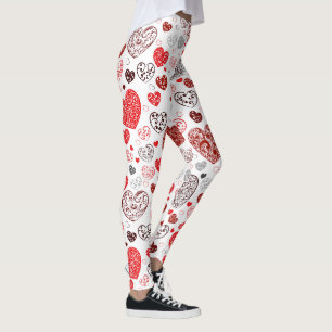 Wirbelnde rote Dekor-Herzmuster Leggings