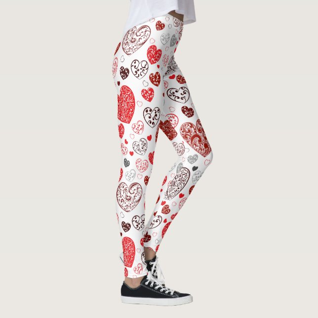 Wirbelnde rote Dekor-Herzmuster Leggings (Rechts)