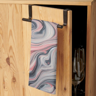 Wirbelnde Schattierungen von Rosa, Grau und Weiß Geschirrtuch