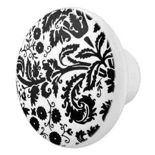 Wirbelnder Blumenschwarzweiss-damast Keramikknauf