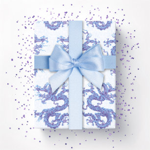 Wirbelnder Drache in Blau und Lila Geschenkpapier