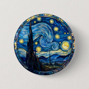 Wirbelnder Sternennacht-Inspirierter Kunstdruck Button