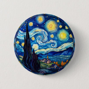 Wirbelnder Sternennacht-Inspirierter Kunstdruck Button